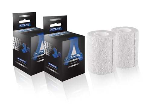 Image of A-Tape Breathable Self Adhesive Cohesive Bandage Wrap - Athletic Non-Woven for Sports, Medical Use, Injuries, Knee & Wrist Support - Suitable for Humans & Pets (White, 7.5 cm Pack Of 2)