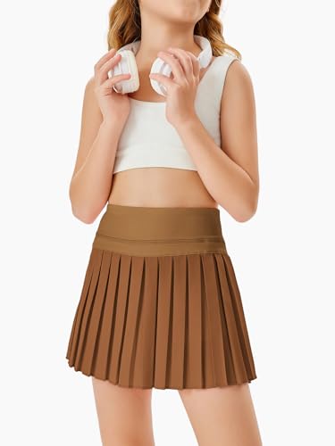 Image of Haloumoning Girls Pleated Skirts with Shorts Athletic Tennis Skorts Sport Performance Skirt with Pockets 4-14 Years