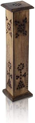 Wooden Incense Stick & Cone Burner Holder Tower Large Organic Eco Friendly Ash Catcher Agarbatti Holder Rustic Style Hand Carved for Meditation Yoga Aromatherapy Home Fragrance Products