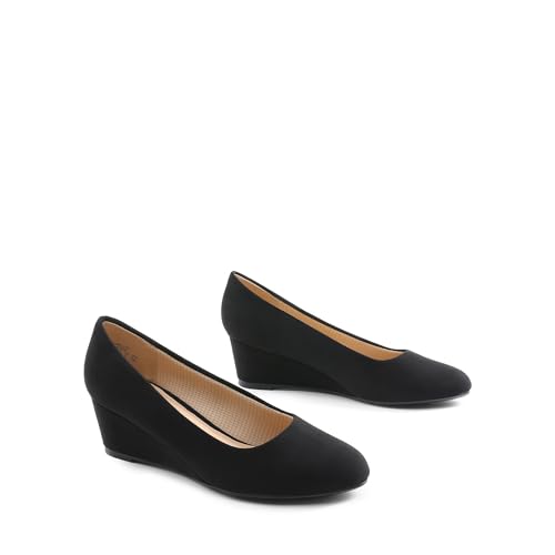 DREAM PAIRS Women's Low Wedges Heels Closed Round Toe Pumps Comfortable Slip On Dress Work Wedding Shoes2