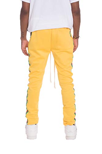 Mens Rasta Tape Stripe Track Pants Skinny Fit Stretch Trouser Elastic Jogger3