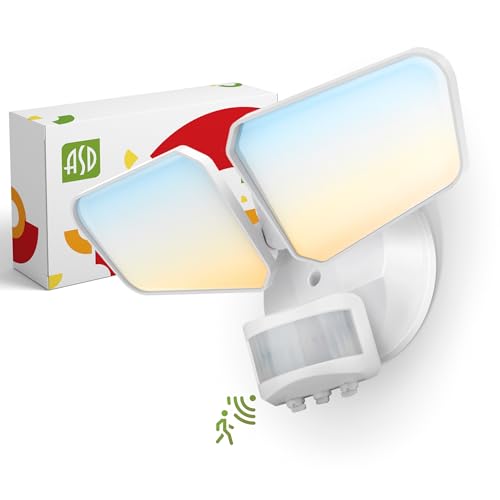ASD LED Motion Sensor Outdoor Lights, 20W 5CCT Backyard Flood Lights Outdoor, Dusk to Dawn Motion Lights for Outside with Photocell, Wired Security Lighting for Porch, House, Garage, UL DLC, White
