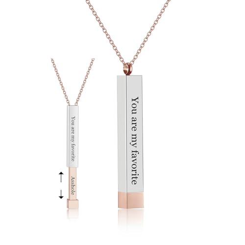 RWQIAN You are my favorite Asshole Necklace for Women Girls,Inspirational Vertical Bar Square Tube Rose Gold Pendant with Hidden Message Necklace Band Friendship Funny Hilarious Sarcastic Gift Jewelry
