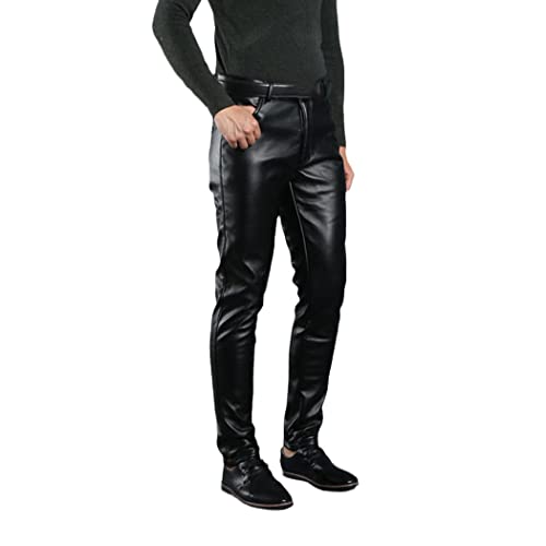 Pantalon en cuir homme WEGUKRI noir taille 42 décontracté à taille haute élastique en simili