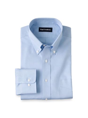 Paul Fredrick Men's Tailored Fit Cotton Non-Iron Pinpoint Cotton Dress Shirt Blue 17