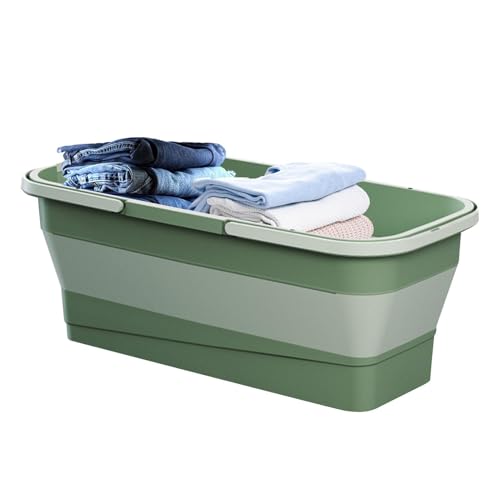 Cubo plegable giratorio para fregona – Cubo de limpieza de silicona | Cesta plegable rectangular práctica | Cestas plegables portátiles resistentes para cocina, baño, camping, patio, lavandería