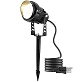 kooplicht Warm White Spotlight, 12W 3000K Landscape Spot Lights, IP65 Waterproof Garden Lighting, Metal Case COB LED Lights for Lawn Lamp US 3- Plug Yard Christmas Decoration with Stakes(1 Lights)