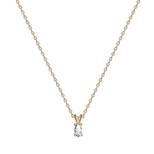 Kristland 22NCZ15G 18K Gold Plated Dainty Cz Simulate Diamond Solitaire Round Pendant Heart Necklace For Women Gift Chocker Chain Gold Marquise cover