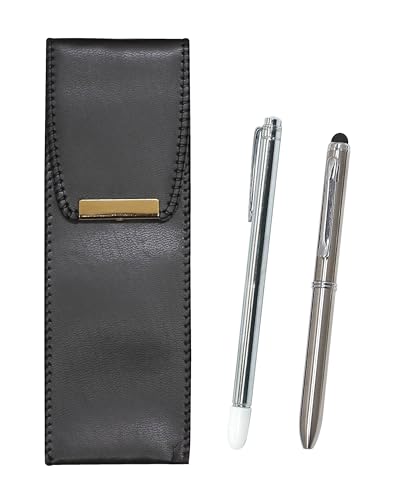 エコレザーペンケース 金属製指示棒とスマホタッチ ステン金属2色回転ボールペンセット BR-701S-QSJW703-ST