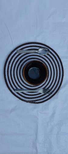 Image of Cotton Rope Placemats, Round Red with White Border, Set of 4, Heat Resistant Table Mats (Black White)