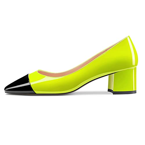 Castamere Women Mid Chunky Block Heel Square Cap Toe Slip-On Pumps Office Casual 2.0 Inches Heels Lime Green 12.5 M Us #TOP1