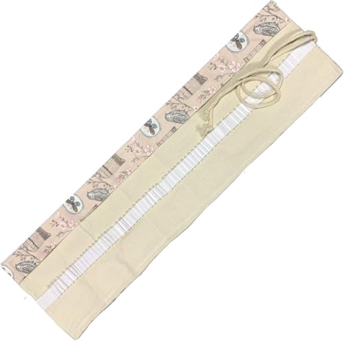 Image of Canvas Pencil Wrap Case, 48 Holes Colored Pencil Roll Holder Storage Pouch for Office (72 Holes, Beige)