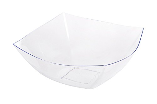 PARTY BARGAINS 64oz Square Plastic Bowls - 5 Pack, Clear, Heavy Duty Shatterproof Disposable Fancy Serving Bowls, Premium Quality Salad Bowls for Weddings, Baby Shower, Party Snack