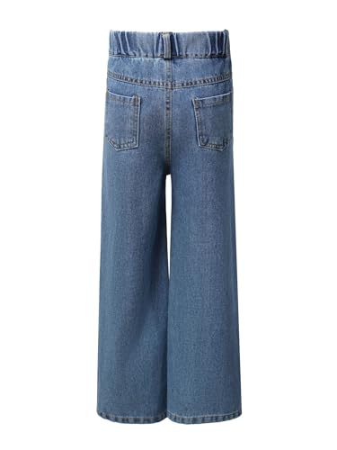 Hularka Kids Girls Frayed Star Distressed Straight Wide Leg Jeans Washed Denim Pants Casual Denim Trousers Bottoms2