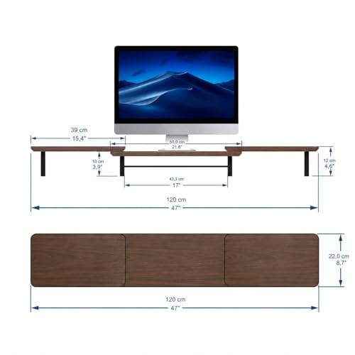 Image of Dual Monitor Stand Riser, Computer Monitor Stands for 2 Monitors, Extra Long Multifunctional Desktop Organizer Riser for Computer, Laptop (Black)