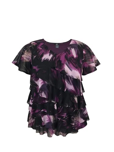 Image of LEEBE Women and Plus Size Printed Mesh Ruffle Top (Small-5X)