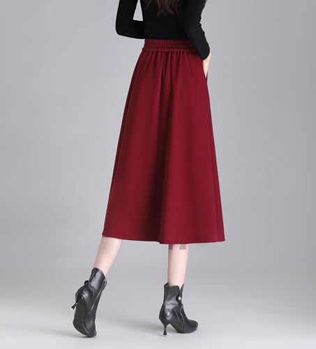Womens Vintage High Waist Wool Long Skirt A-line Fall/Winter Classic Solid Color Midi Skirt2