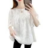 [MEME XTRA] tシャツ レディース半袖 ゆったり ブラウス トップス 花柄 シャツ 体型カバー 裏地付き 無地 薄手 可愛い 着痩せ 通勤 オフィス 部屋着 アウトドア 日常 春 夏
