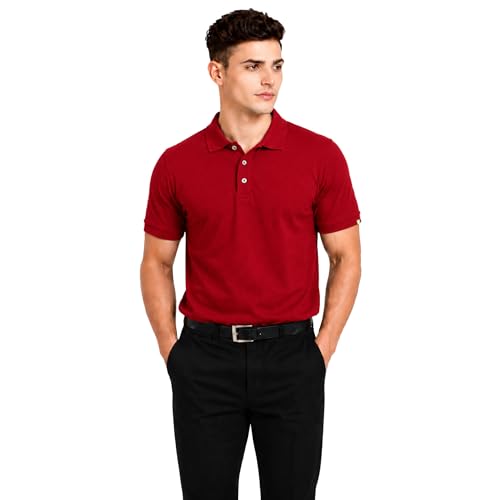 Image of Men's Plain Polo T-Shirt | Cotton Blend Regular Fit Casual Collar T-Shirt