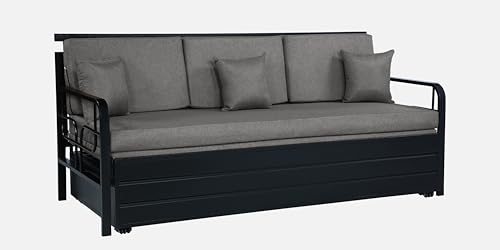 Image of 3 Seater Metal Sofa Cum Bed with Hydraulic Storage | Sofa Set for, Living Room, Guest Room, Bedroom| King Size Convertible Sofa Bed Comfortable Seating |King Size (Grey & Black)
