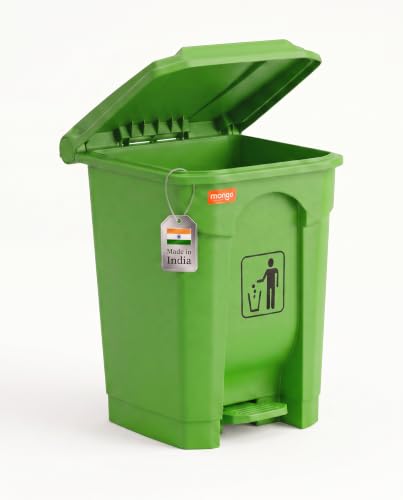 Image of pedal dustbin with lid, heavy duty plastic garbage bin, hands-free step-on waste bin for kitchen, office, home, hotel, bathroom & outdoor use (Citrus Green, 35 Liters)