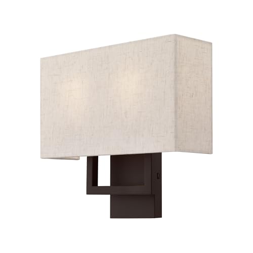 Image of Livex Lighting 50994-07 Pierson 2-Light Wall Sconce, Bronze | White Fabric Inside Hardback Shade