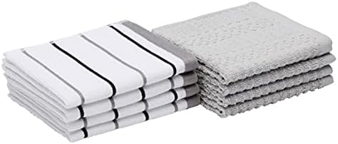 Amazon Basics 100% Cotton Kitchen Tea Towels, Absorbent Texture - Pack of 4, White
