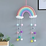 ACEDSGN Boho Rainbow Nursery Decor Handmade Macrame Rainbow Wall Hanging with Pom Pom Ball Cloud Raindrop Nursery Classroom Dorm Bedroom Wall Decor Gifts for Baby Shower Birthday Valentine Christmas