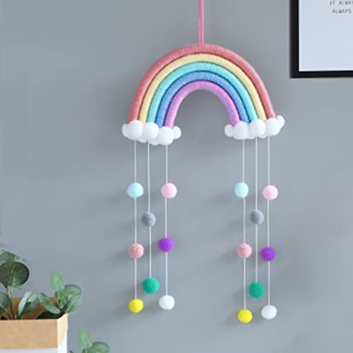 Image of ACEDSGN Boho Rainbow Nursery Decor Handmade Macrame Rainbow Wall Hanging with Pom Pom Ball Cloud Raindrop Nursery Classroom Dorm Bedroom Wall Decor Gifts for Baby Shower Birthday Valentine Christmas