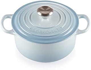 Le Creuset Signature emaliowane żeliwne okrągłe naczynie do zapiekania z pokrywką, 24 cm, 4,2 l, niebieskie przybrzeżne, 211772442