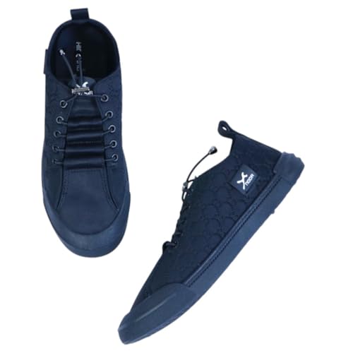 Image of Men's Black Canvas Sneakers - Stylish Casual Shoes with Non Tie Elastic Laces | 7mm Memory Foam & EVA Insole | Lightweight & Comfortable Everyday Footwear (Sizes 6-10)