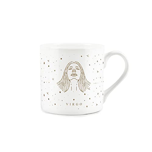 Purely Home Virgo Gold Star Sign Mug - Fine Bone China White Mug Coffee/Tea Present Zodiac Gift