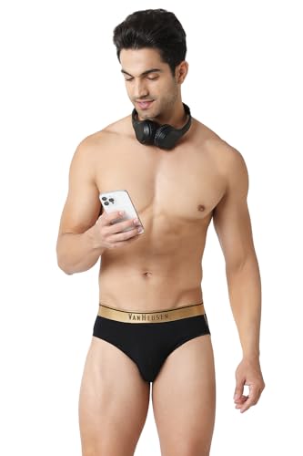 Van Heusen Cotton Men Anti Bacterial Briefs - Colour Fresh, 4 Way Stretch, Moisture Wicking_30001_Pure Black_L, Large