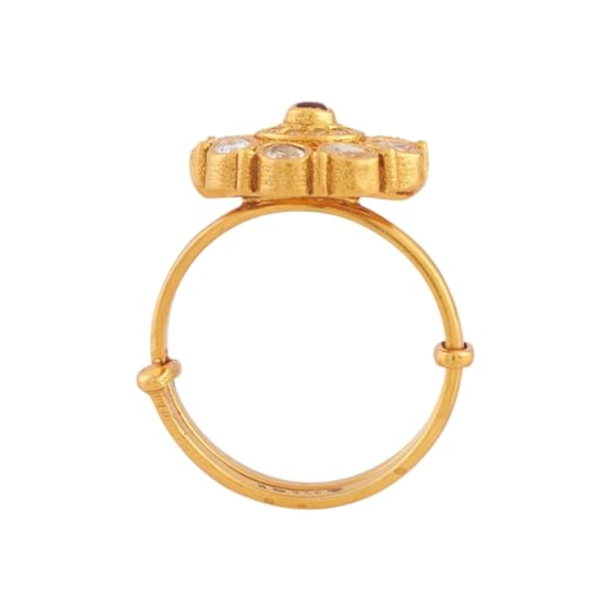 KUSHAL'S Ruby Gold Polished 92.5 Silver Temple Adjustable Finger Ring