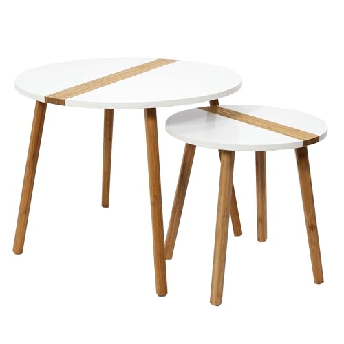 HOME DECO FACTORY - HD7356 Lot de 2 Tables Gigognes Bicolore - Relief Blanc - Design Tendance Modulable - Salon, Chambre, Salle d'Attente - Small 40x40 cm,...