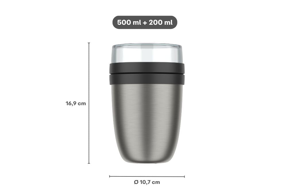 Mepal, Pojemnik Termiczny na Lunch Ellipse, Termos na Lunch, Praktyczny Kubek na Jogurt i Zupę na Wynos, Utrzymuje Ciepło przez 6–8 Godzin, Zimno przez 12 Godzin, 500 + 200 ml, Vivid Blue
