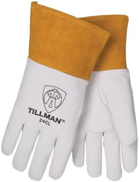 Tillman Medium Pearl Top Grain Kidskin Unlined Premium Grade TIG Welders Gloves With Straight Thumb, 4" Cuff And Kevlar Lock Stitching