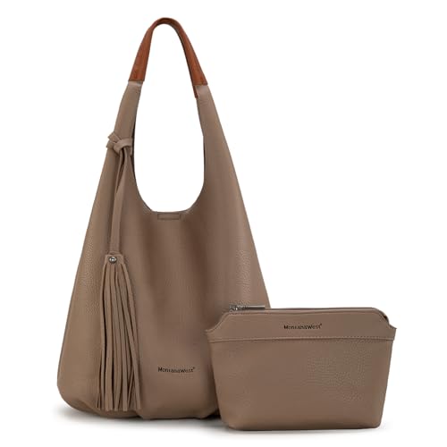 Image of Montana West Hobo Bags for Women Slouchy Handbags 2PCS Tassels Shoulder Bag with Comestic Bag