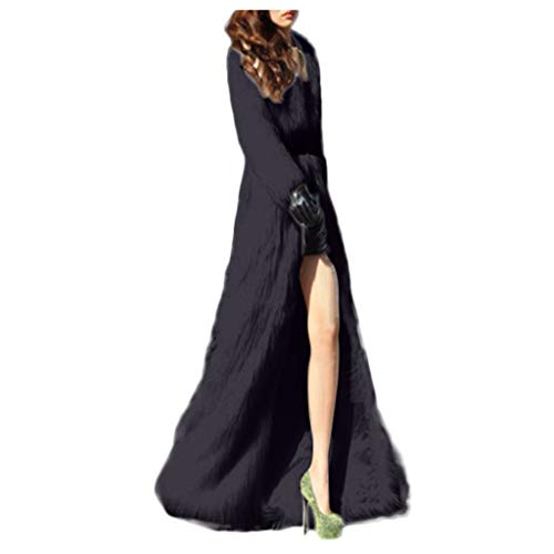 Doric Womens Winter Warm Parka Faux Fur Coat Lapel Floor Length Outwear Jacket Maxi Fluffy Faux Fur Overcoat Black