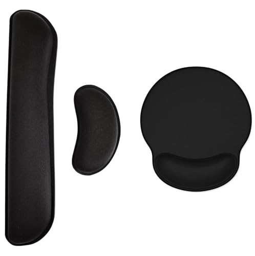 Image of Memory Foam Wrist Rest for Computer Keyboard, Mouse, Ergonomic Design for Typing Pain Relief, Desk Pads Support Hand and Arm, Mousepad Rests, Stain Resistant, 2 Piece Pad, Black
