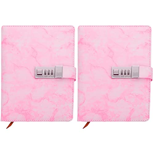 Homoyoyo 2-Teiliges Code-Notizbuch für Studenten Tagebuch Buntes Buch für Studenten Einband Marmor Passwort Notizblock Liniertes Schloss Praktischer Stil Schule College Tragbar Büro Cover