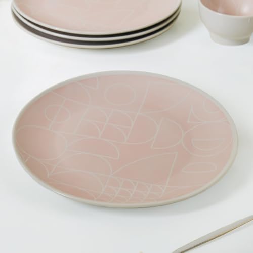 Image of Nestasia Ceramic Dinner Plates Set of 4 (10 Inch Each) - Microwave & Dishwasher Safe Full Plates with Geometric Pattern - Perfect for Home, Kitchen, Dining & Gifting (Pastel Pink Matte Finish)