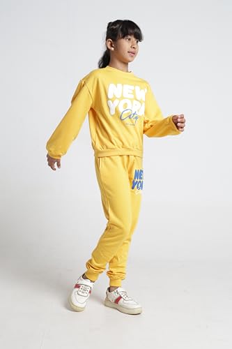 Image of T2F Girls Cotton Fleece T-Shirt and Pant Clothing Set