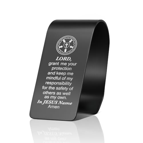 PUVOXHO Lord Grant Me Your Protection Black Engraved Stainless Steel Car Visor Clip, Safe Driving Reminder Visor Clip for Religious Believers, Religious Thank You Gifts for New Drivers Family Friend