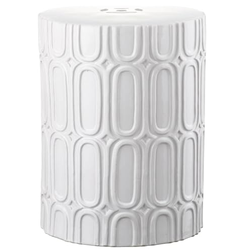 Cxllisionary Taburete de Jardín de Cerámica, con un Exquisito Diseño en Relieve, Taburete Decorativo de Cerámica, Superficie Pulida y Lisa, para Interiores y Exteriores: Jardín, Patio(White)