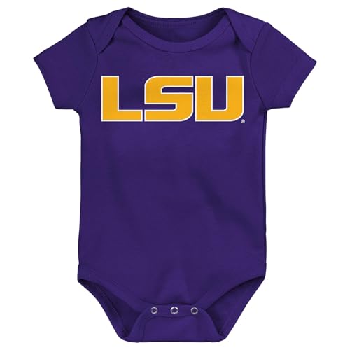 Outerstuff NCAA Officially Licensed Newborn & Infants 0-24 Months Primary Logo Creeper Bodysuit Romper (LSU Tigers - Purple Alternate, 0/3 Months)