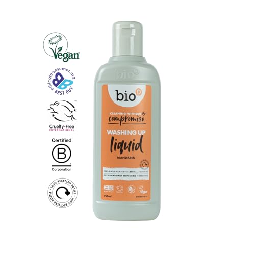Bio-D Płyn do mycia naczyń mandarynkowy, 750 ml, bez alergenów, wegański, nietestowany na zwierzętach