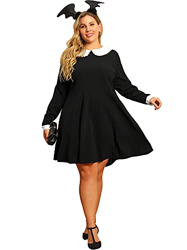 Agnes Orinda Plus Size Dresses for Women Long Sleeve Doll Collars Peter Pan Collar A-line Flare Midi Dress3