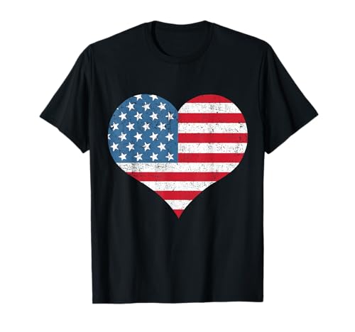American Flag Heart 4th of July USA Patriotic Girls Women T-Shirt