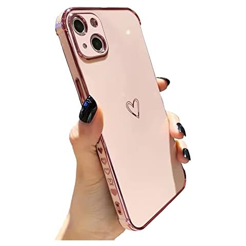 Tzomsze Cute Case Compatible with iPhone 13 6.1-Inch, Luxury Electroplated Soft TPU Edge Bumper Case for Women, Camera Lens Protection & Shockproof Airbag Reinforced Corners Cover Case (Candy Pink) Cover